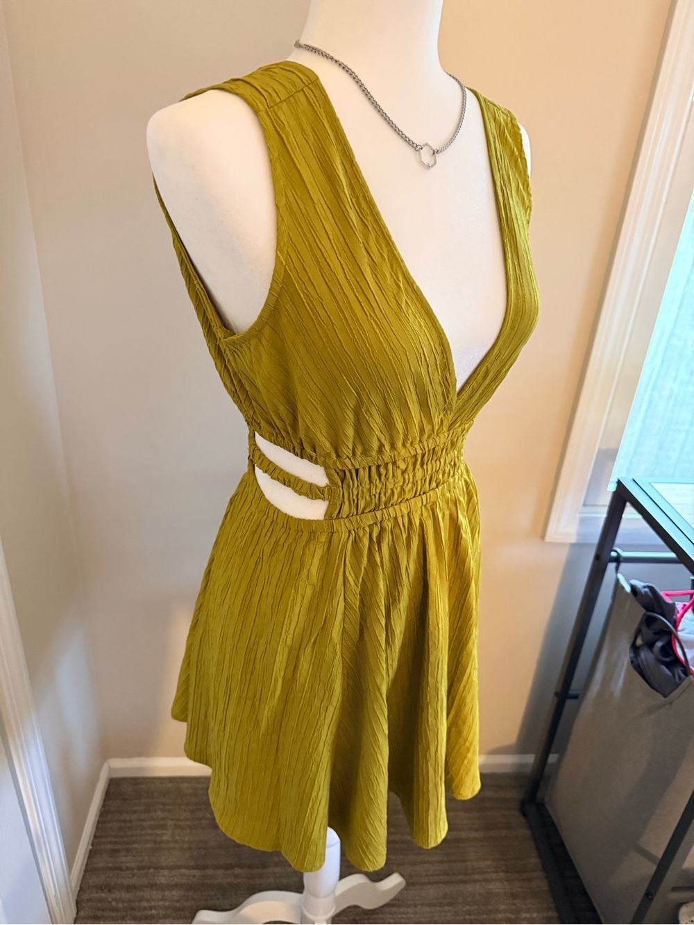 Blush Olive Green Plunge V-Neck Mini Dress